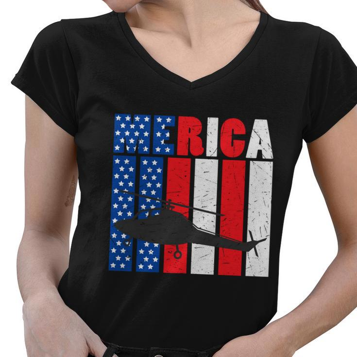 4Th Of July Helicopter American Flag Proud American Women V-Neck T-Shirt