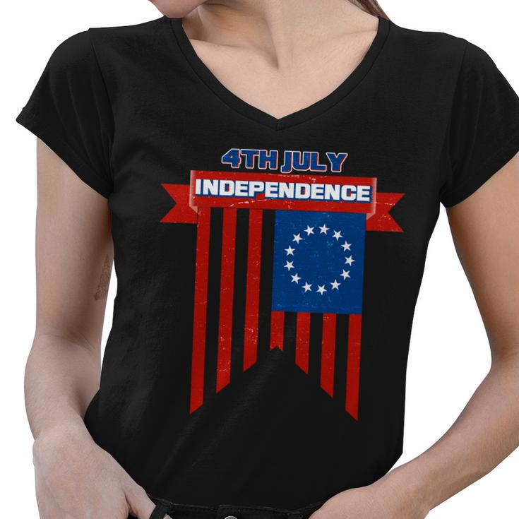 4Th Of July Independence American Flag Women V-Neck T-Shirt