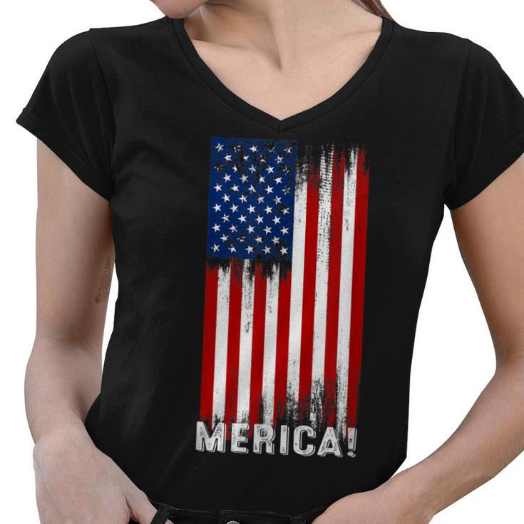 4Th Of July Independence Day Us American Flag Patriotic  Women V-Neck T-Shirt