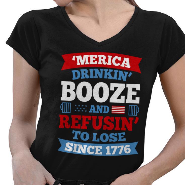 4Th Of July Merica Drinkin Booze 1776 Usa Women V-Neck T-Shirt