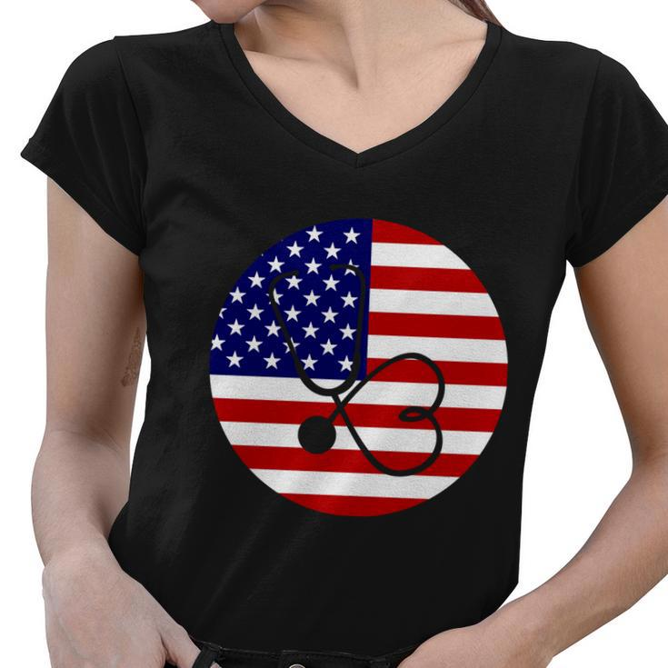 4Th Of July Nurse Independence Day Design Gift American Flag Gift Women V-Neck T-Shirt