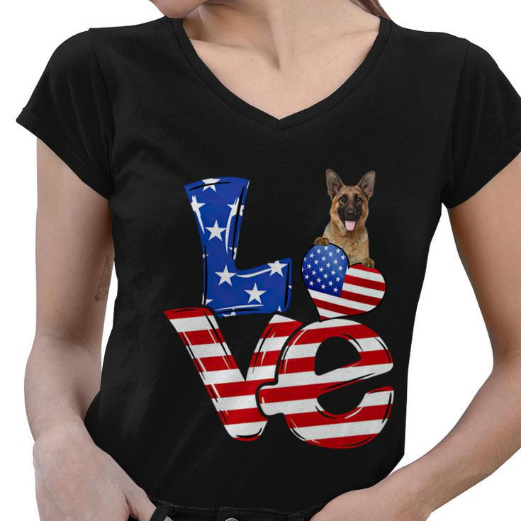 4Th Of July Patriotic Love German Shepherd American Flag Gift Women V-Neck T-Shirt