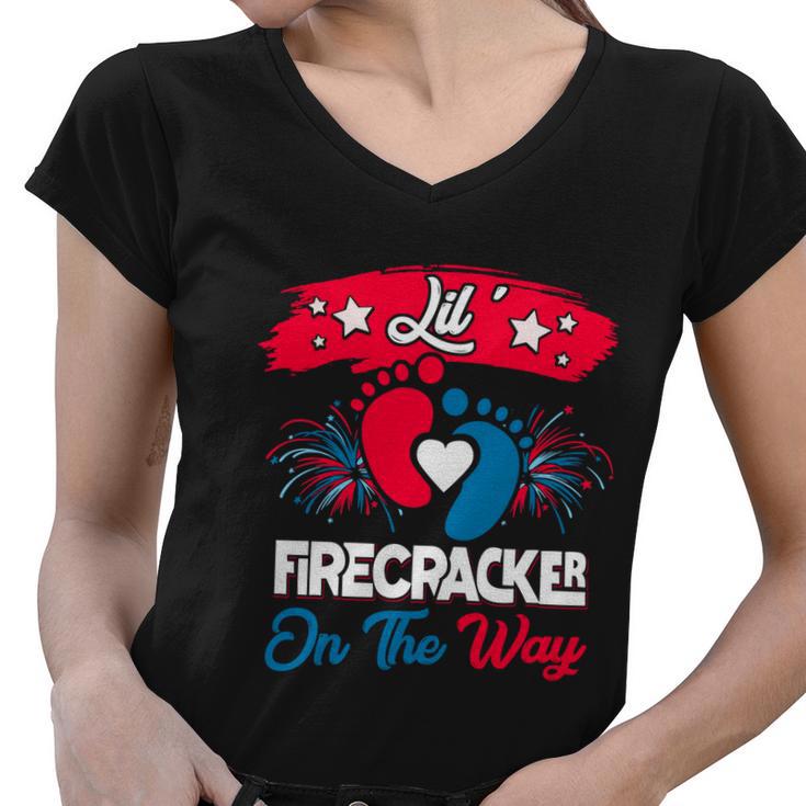 4Th Of July Pregnancy Patriotic Lil Firecracker On The Way Gift Women V-Neck T-Shirt