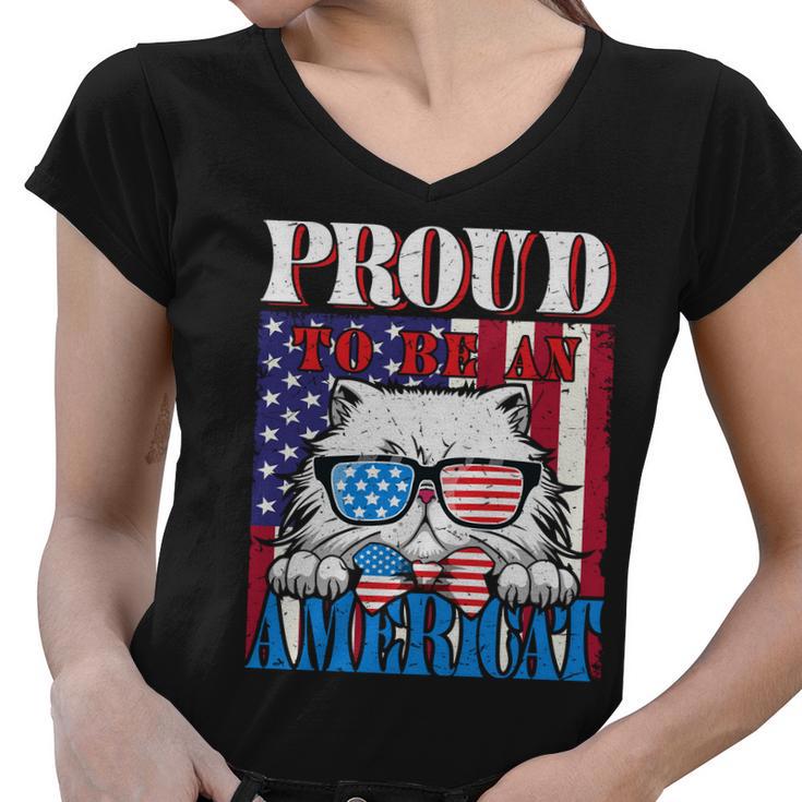 4Th Of July Proud To Be An American Cat Lover Women V-Neck T-Shirt