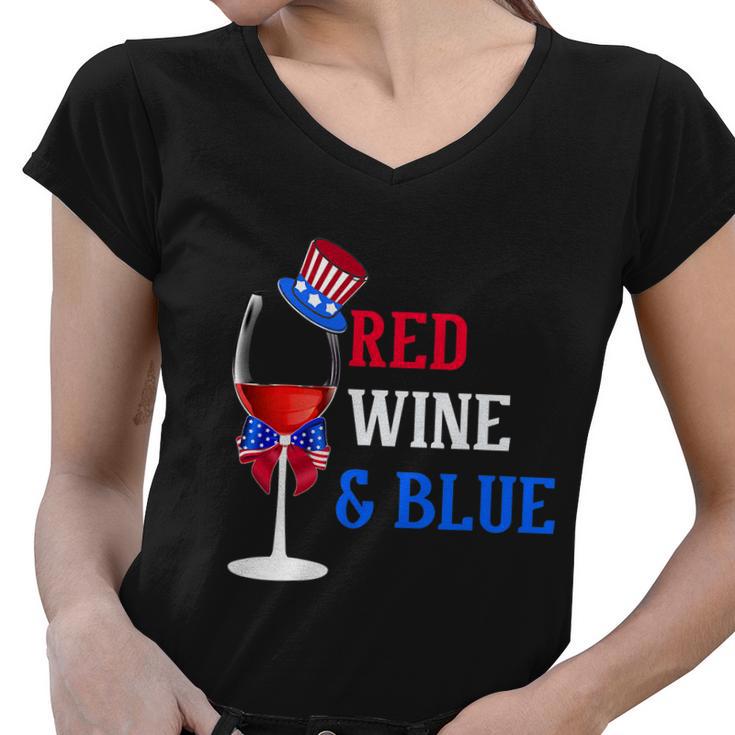 4Th Of July Red White And Blue Wine Glass Firework Drinker Tshirt Women V-Neck T-Shirt