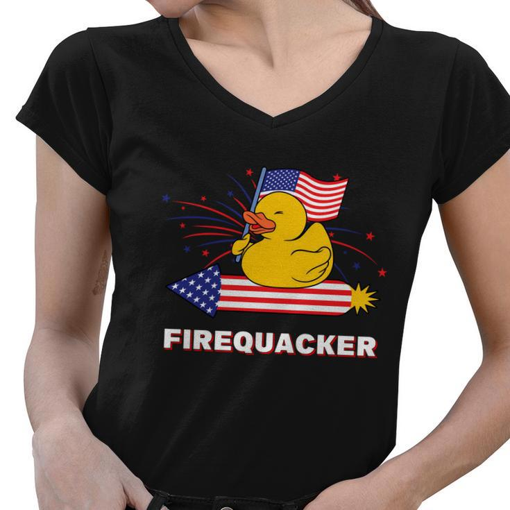 4Th Of July Usa Patriotic Firecracker Rubber Duck Women V-Neck T-Shirt