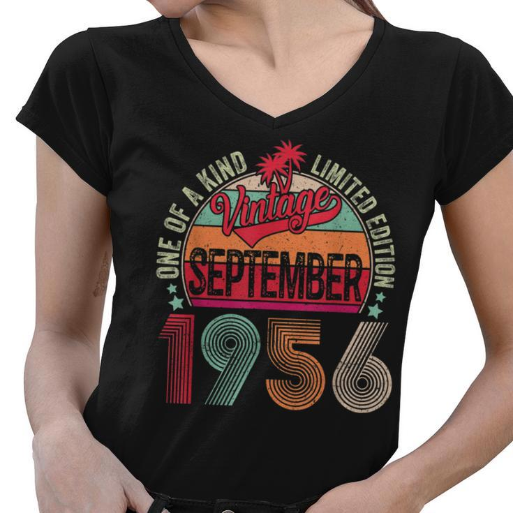 66 Years Old Gifts Vintage September 1956 66Th Birthday  V2 Women V-Neck T-Shirt - Thegiftio