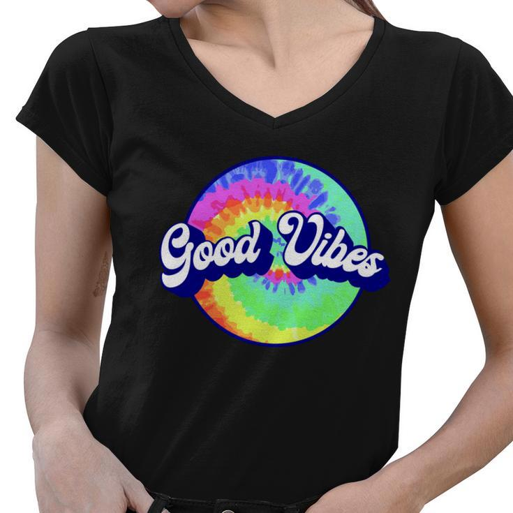 70S Retro Groovy Hippie Good Vibes Women V-Neck T-Shirt
