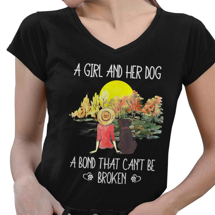A Girl And Her Dog A Bond That Cant Be Broken Cute Graphic Design Printed Casual Daily Basic Women V-Neck T-Shirt