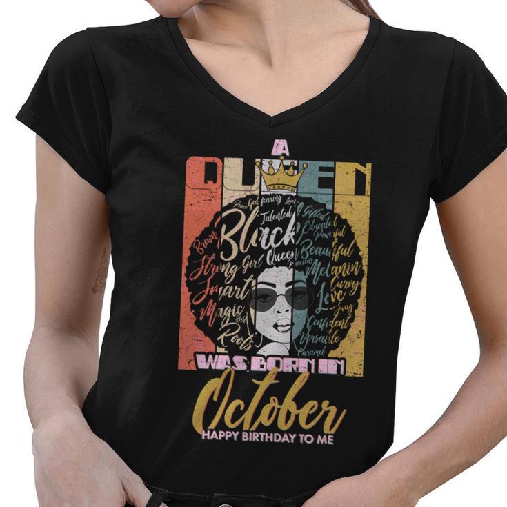 A Queen Was Born In October Women V-Neck T-Shirt