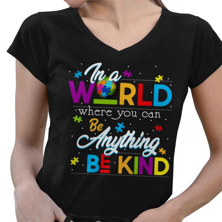 A World With Kindness Autism Awareness Women V-Neck T-Shirt