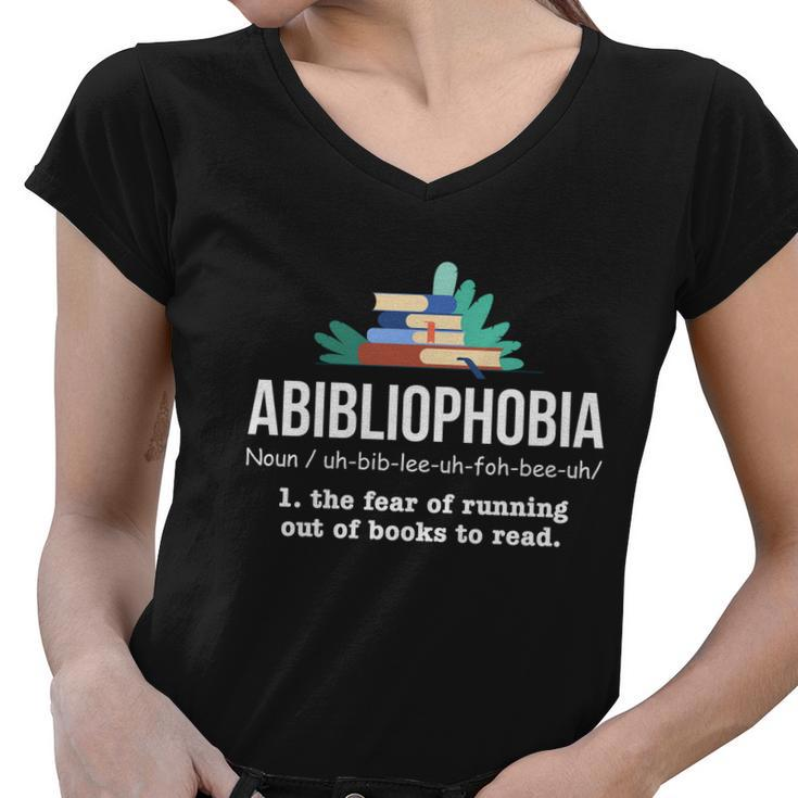 Abibliophobia A Bookaholic Library Themed Gift Women V-Neck T-Shirt