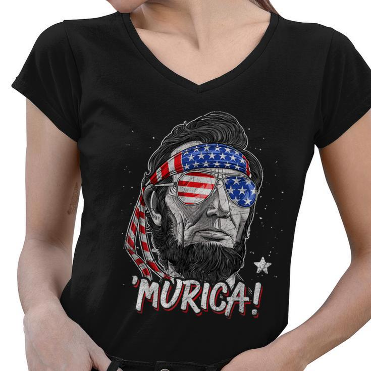 Abraham Lincoln 4Th Of July Murica Men Women American Flag Women V-Neck T-Shirt