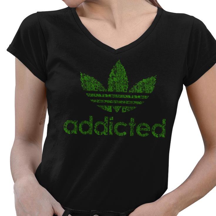 Addicted Weed Logo Women V-Neck T-Shirt