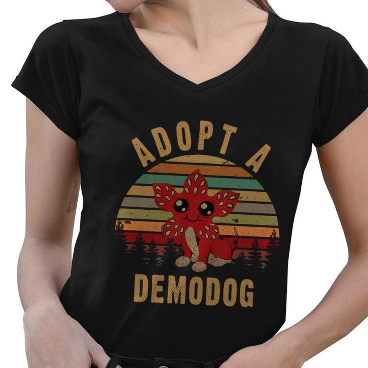 Adopt A Demodog Hell Fire Club Vintage Trending Upside Down Stranger Women V-Neck T-Shirt