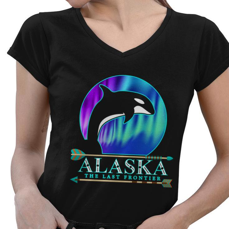 Alaska State Pride Alaska Northern Lights Alaskan Orca Whale Women V-Neck T-Shirt