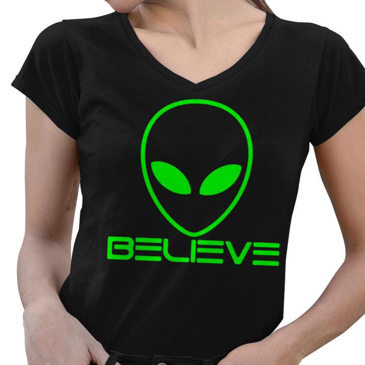 Alien Believe Funny Science V2 Women V-Neck T-Shirt