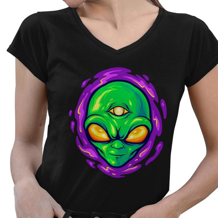 Alien Head Mascot Monster Tshirt Women V-Neck T-Shirt