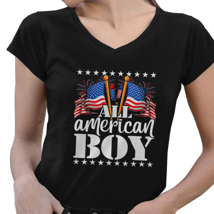 All American Boy Usa America Flag Funny Firework 4Th July Women V-Neck T-Shirt