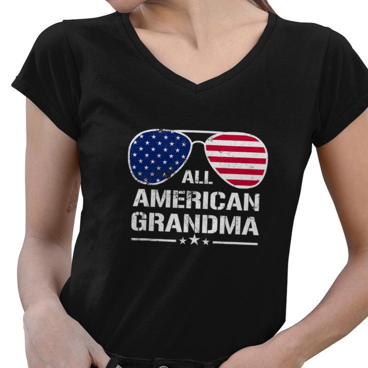 All American Grandma American Flag Patriotic V2 Women V-Neck T-Shirt