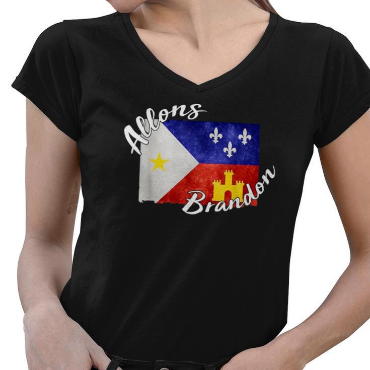 Allons Brandon Louisiana Acadiana Flag Lafayette Women V-Neck T-Shirt