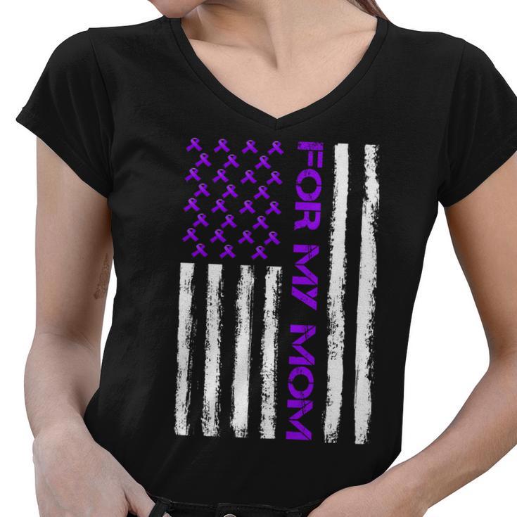 Alzheimers Awareness For My Mom Support Flag Women V-Neck T-Shirt