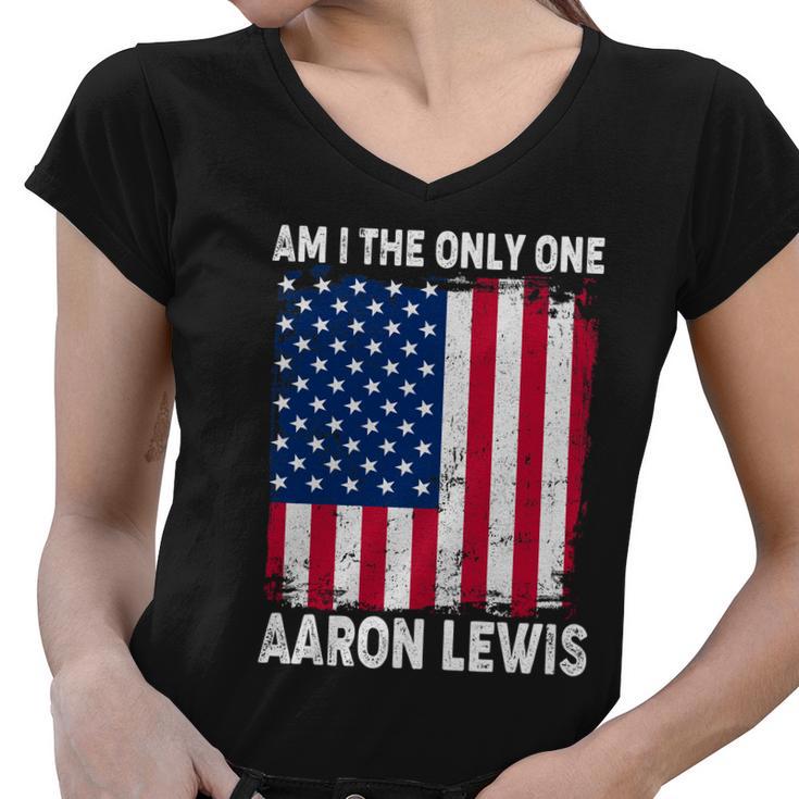 Am I The Only One Aaron Lewis Distressed Usa American Flag Women V-Neck T-Shirt