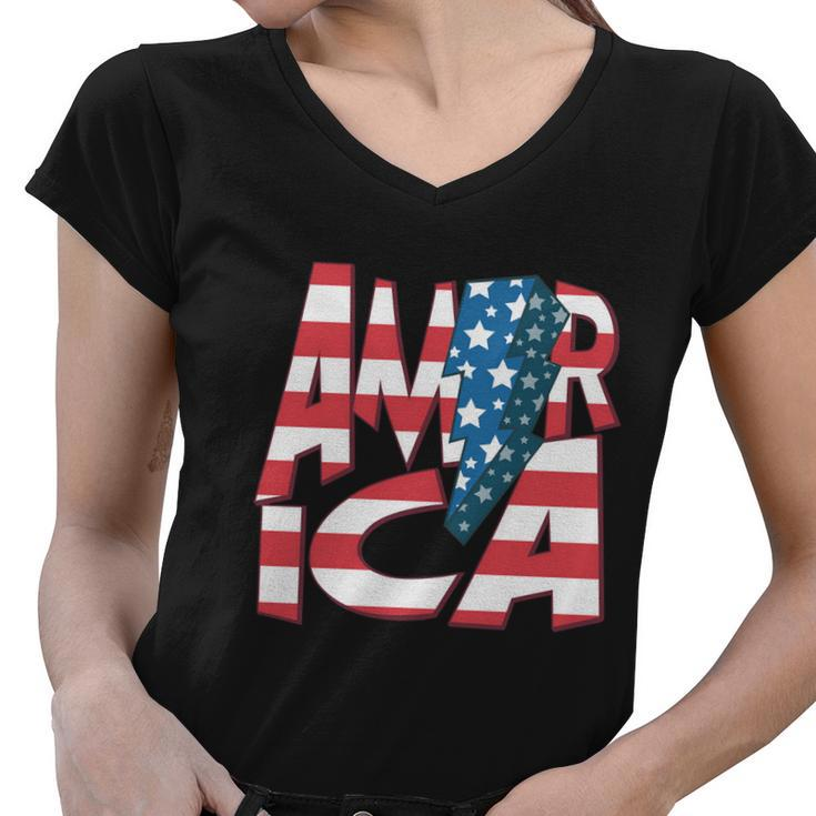America Usa Flag Patriotic Independence Day 4Th Of July Meaningful Gift Women V-Neck T-Shirt