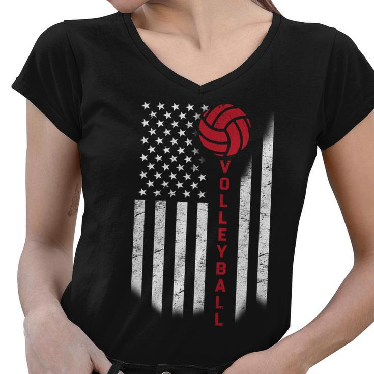 America Volleyball Flag Tshirt Women V-Neck T-Shirt