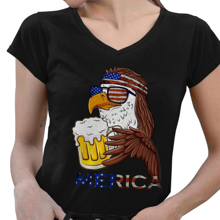 American Bald Eagle Mullet Graffiti 4Th Of July Patriotic Gift Women V-Neck T-Shirt