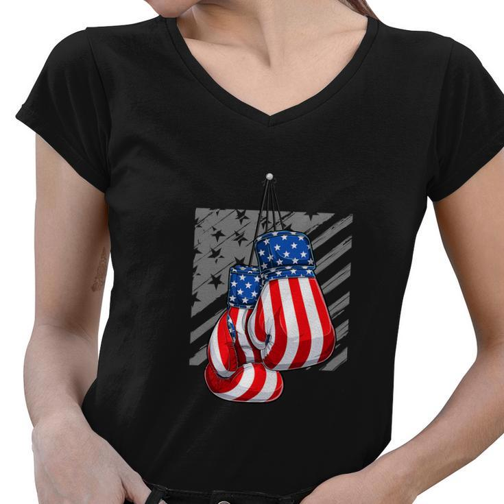 American Boxer Funny 4Th Of July Women V-Neck T-Shirt