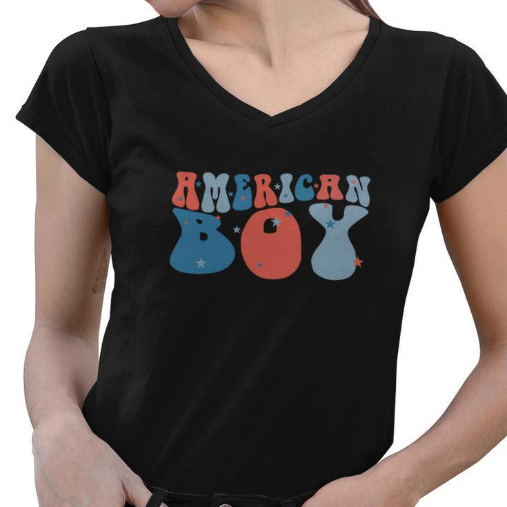 American Boy 4Th Of July Independence Day Women V-Neck T-Shirt