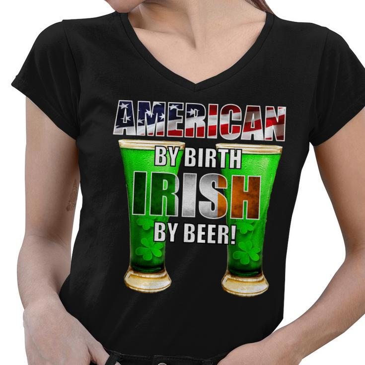 American By Birth Irish By Beer St Patricks Day Graphic Design Printed Casual Daily Basic Women V-Neck T-Shirt