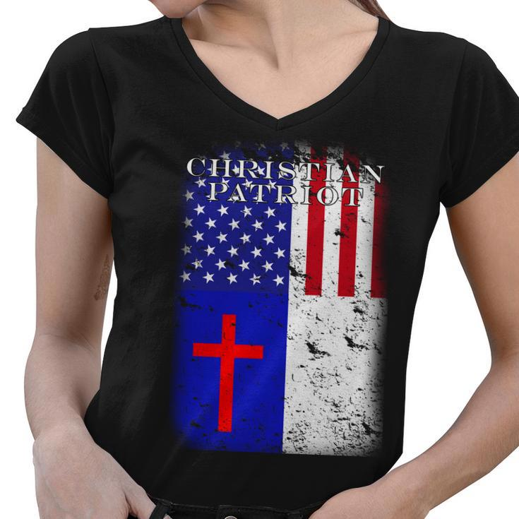 American Christian Patriot Red Cross Women V-Neck T-Shirt