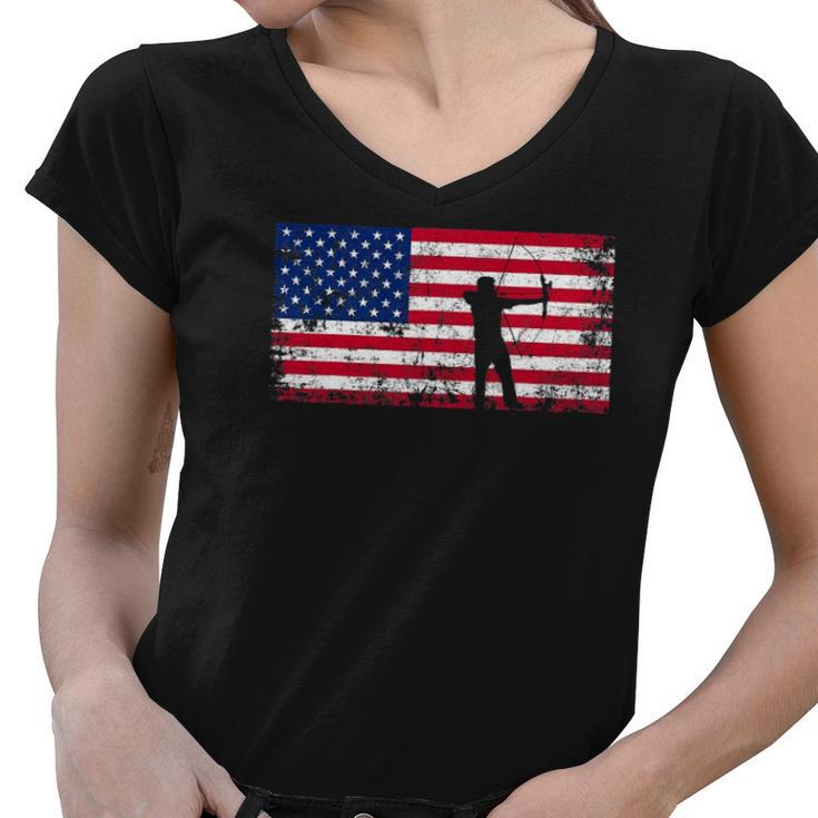 American Flag Archery Archery Team Gift Women V-Neck T-Shirt