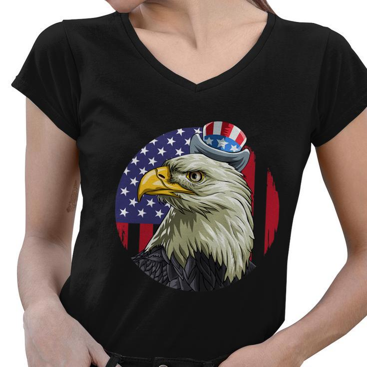 American Flag Bald Eagle 4Th Of July Uncle Sam Usa Women V-Neck T-Shirt