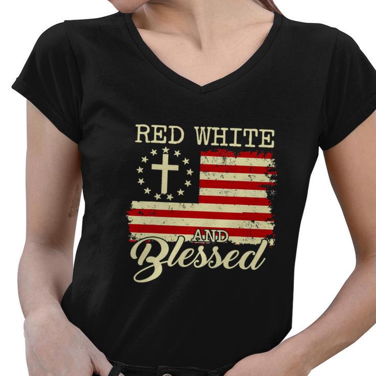 American Flag Christian 4Th Of July Women V-Neck T-Shirt