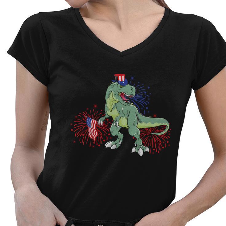 American Flag Dinosaur Plus Size Shirt For Men Women Family And Unisex Women V-Neck T-Shirt