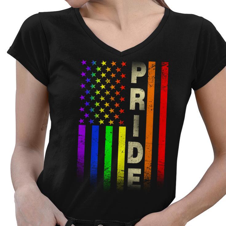 American Gay Pride Rainbow Flag Tshirt Women V-Neck T-Shirt