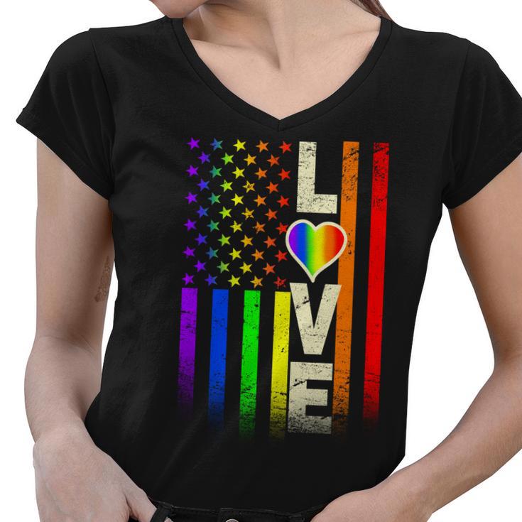 American Love Gay Pride Rainbow Flag Tshirt Women V-Neck T-Shirt