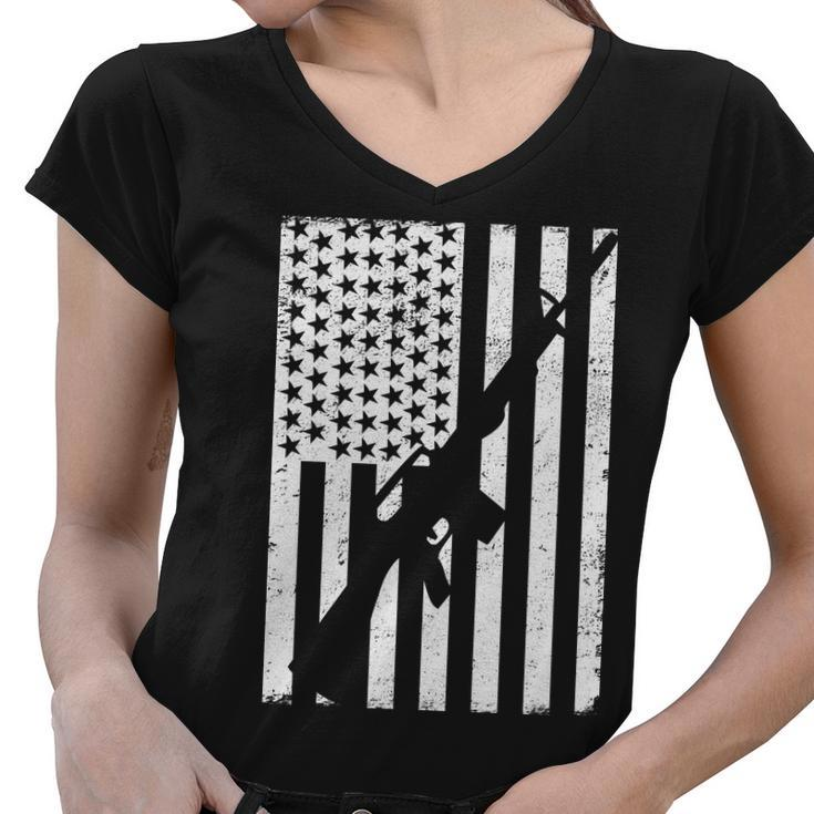 Ar-15 Gun Vintage American Flag Tshirt Women V-Neck T-Shirt