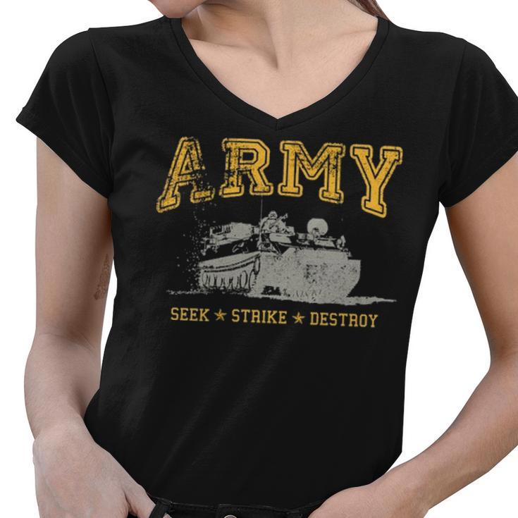 Army Men S  Seek Strike Destroy Armored Per Women V-Neck T-Shirt