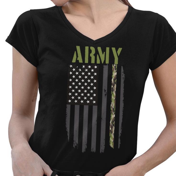 Army Veteran Thin Camo Line Flag Tshirt Women V-Neck T-Shirt