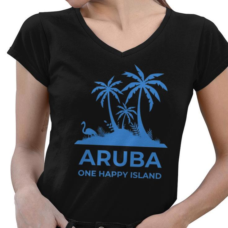 Aruba One Happy Island  V2 Women V-Neck T-Shirt