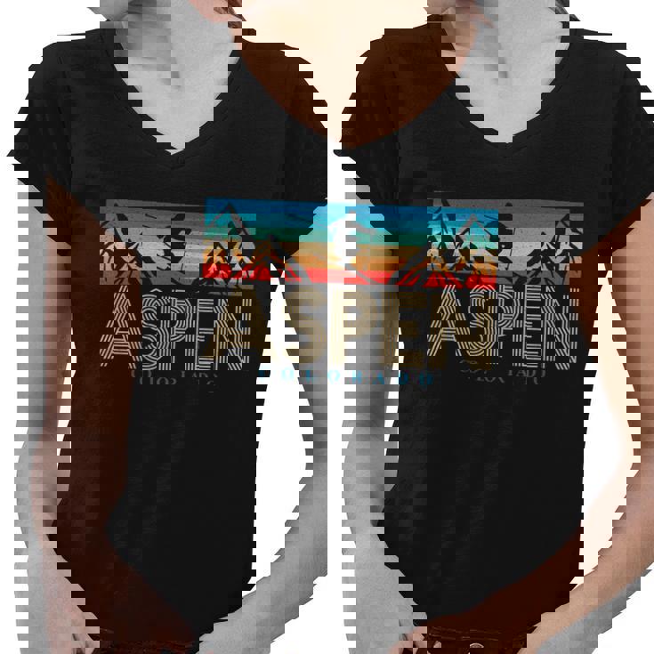 Aspen Colorado Ski Sunset Mountain Women V-Neck T-Shirt