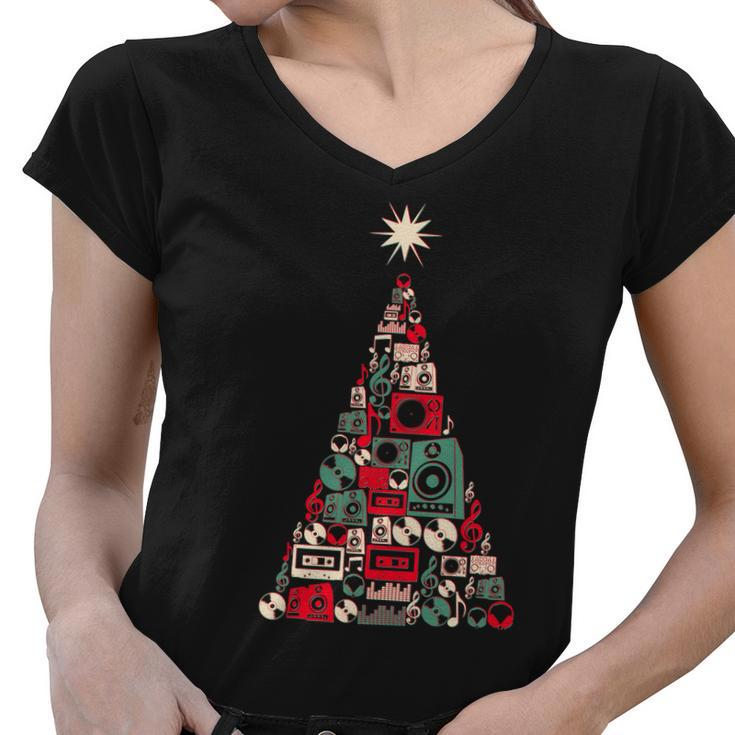 Audio Music Fan Christmas Tree Women V-Neck T-Shirt