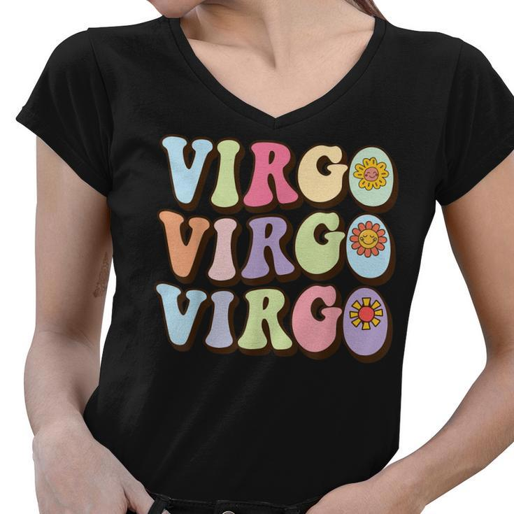 August September Birthday Groovy Astrology Zodiac Sign Virgo  Women V-Neck T-Shirt