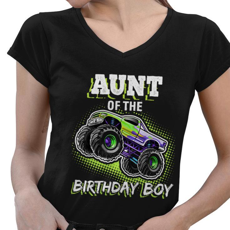 Aunt Of The Birthday Boy Monster Truck Birthday Gift Women V-Neck T-Shirt