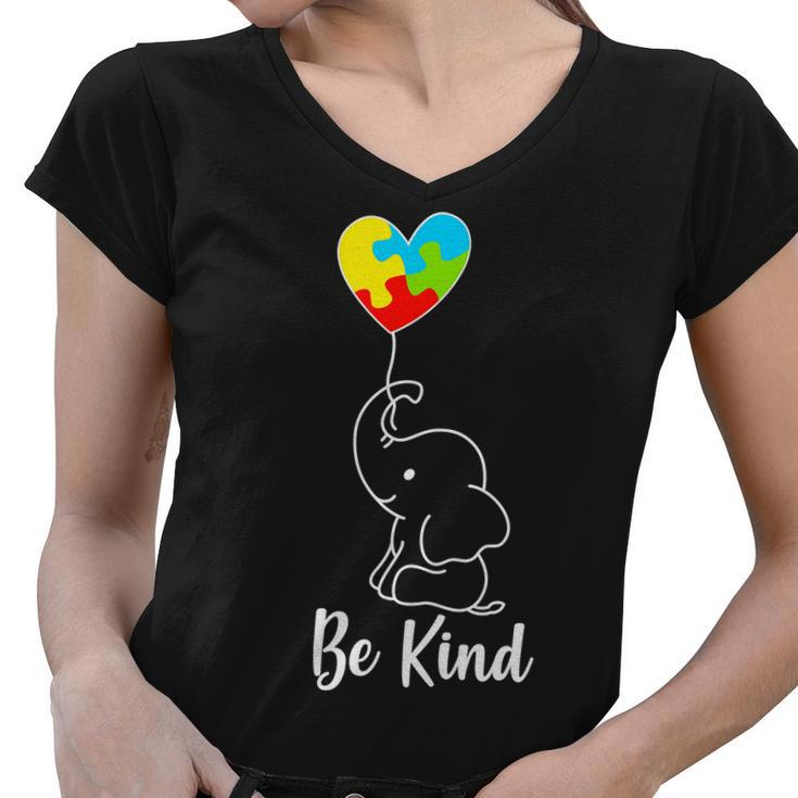 Autism Awareness Be Kind Elephant Tshirt Women V-Neck T-Shirt