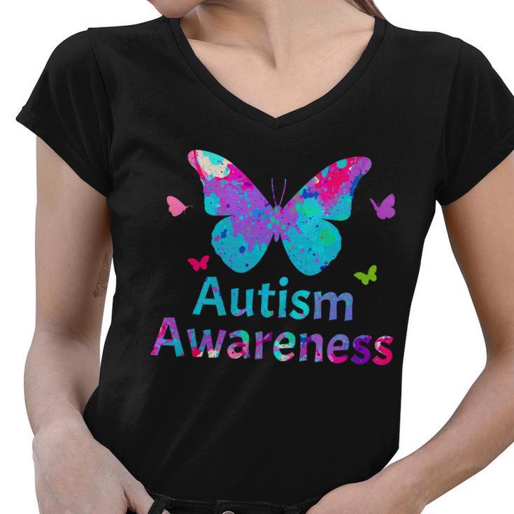 Autism Awareness Butterflies Tshirt Women V-Neck T-Shirt